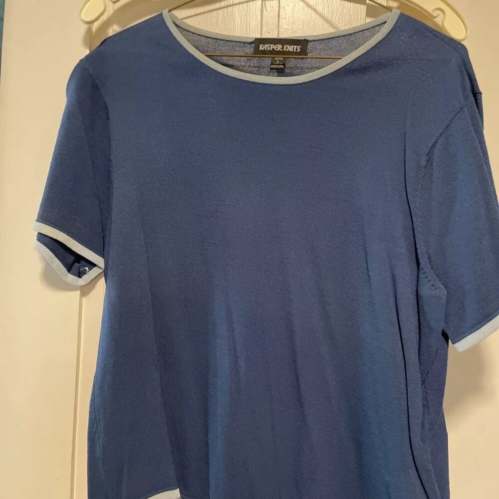 KASPER Stretch Knit Top Women's Cowl Neckline Pullover P Large 2 Colors Of Blue